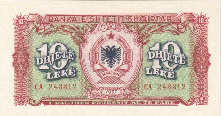 Albania, 10 Leke, 1957.