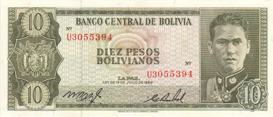 Bolivia, 10 Pesos Bolivianos, 1962.