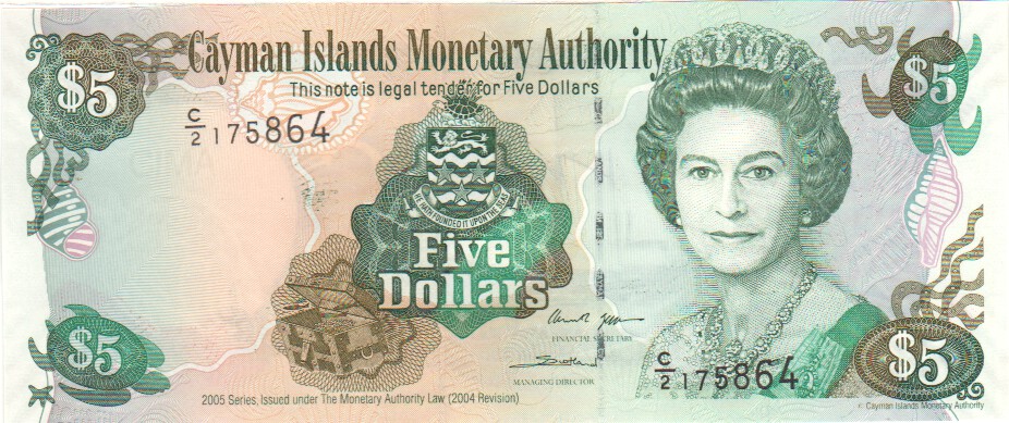 Cayman Islands, 5 Dollars, 2005