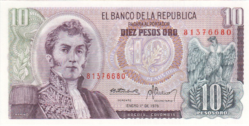 Colombia, 10 Pesos, 1980