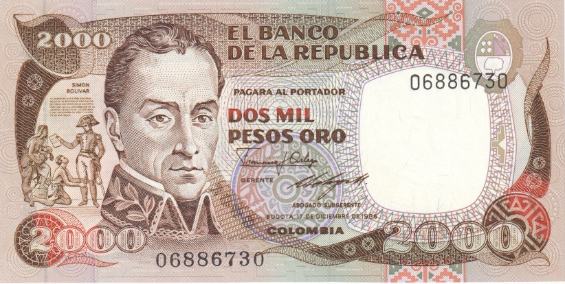 Colombia, 2000 Pesos, 1986