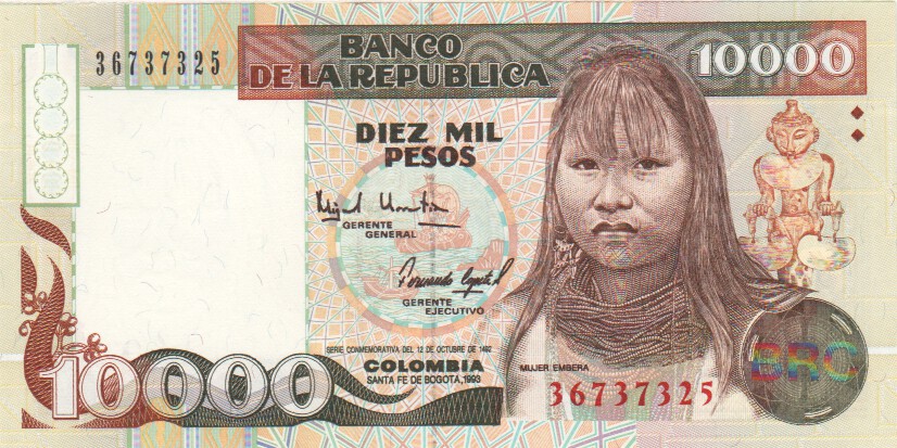 Colombia, 10,000 Pesos, 1993