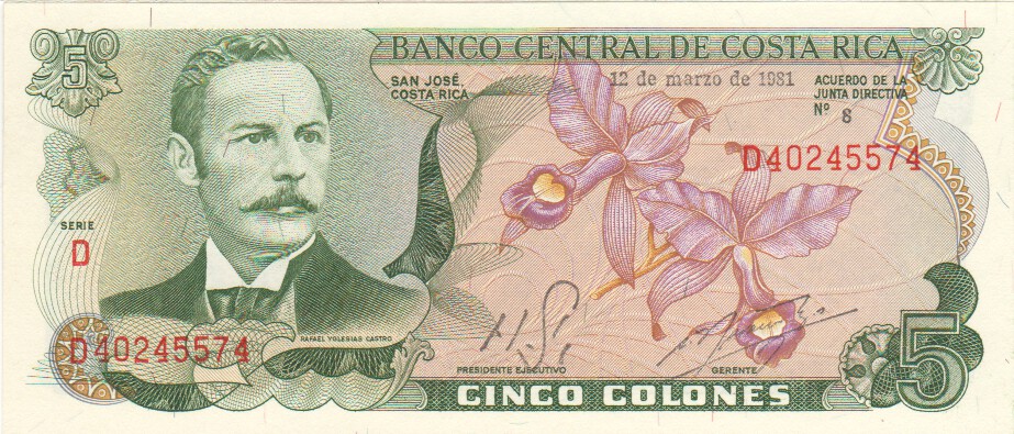 Costa Rica, 5 Colones, 1990