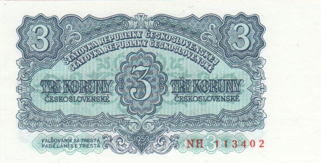 Czechoslovakia, 3 Koruny, 1953