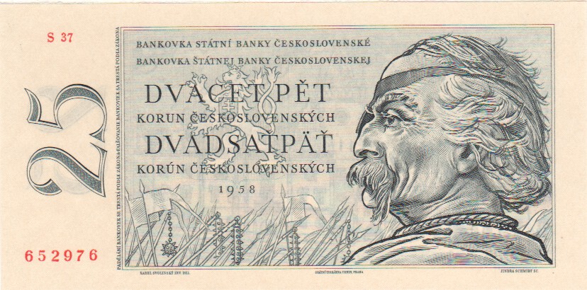 Czechoslovakia, 25 Korun, 1958