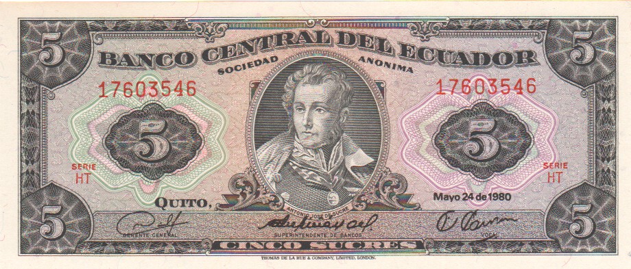 Ecuador, 5 Sucres, 1980