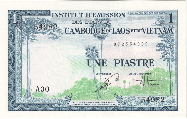 French Indochina, 1 Piastre, 1954