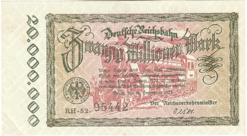 Deutsche Reichsbahn, Berlin, 20 Million Mark, 1923