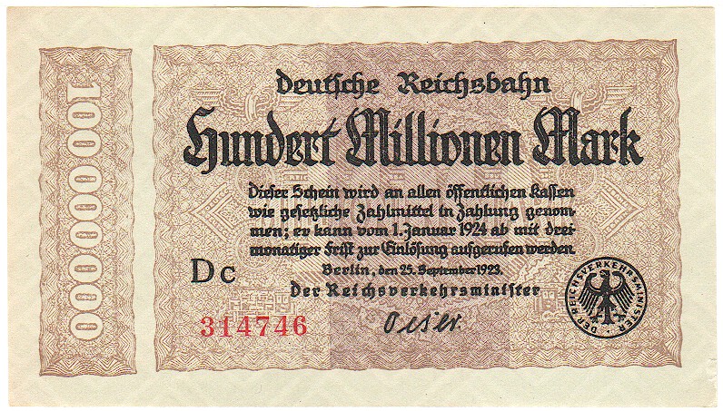 Deutsche Reichsbahn, Berlin, 100 Million Mark, 1923