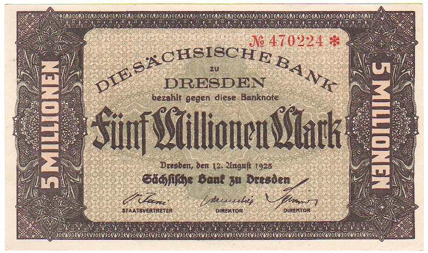 Die Sachsische Bank, 5 Million Mark, 1923