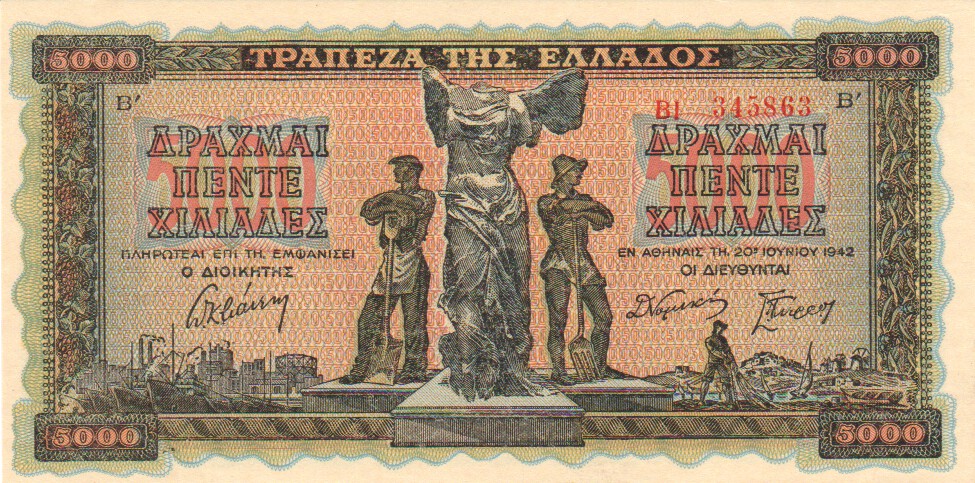 Greece, 5000 Drachmai, 1942
