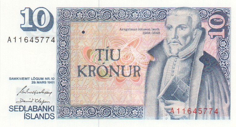 Iceland, 10 Kronur, 1961