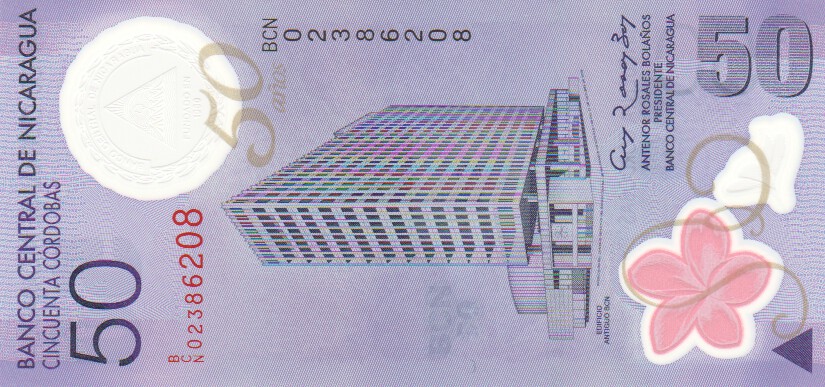 thumbnail image 2 of Nicaragua 50 Cordobas 2010 Polymer Banknote – UNC World Paper Money, Uncirculated Currency 2 of 4
