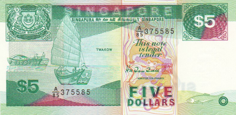 Singapore, 5 Dollars, 1997