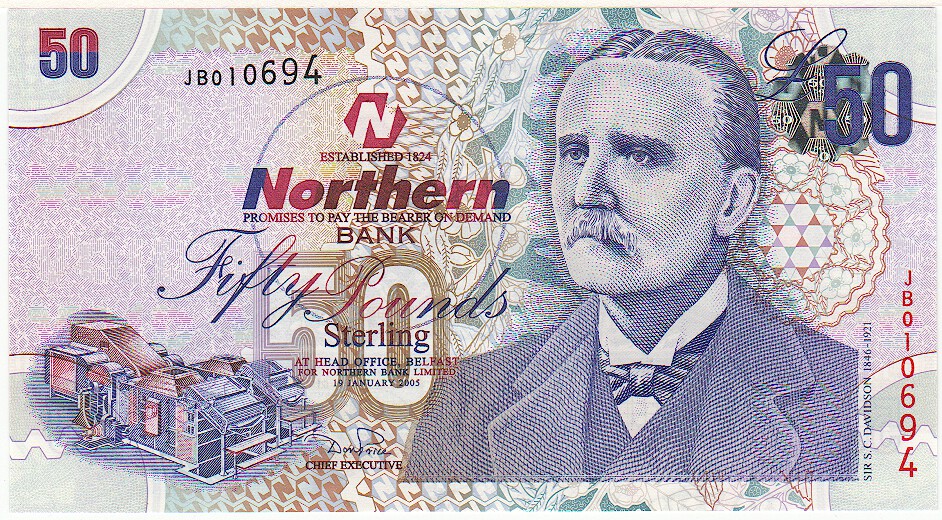 Первые 50 банков. Northern Bank 5 фунтов. 50 Pound Sterling Banknotes. Банкноты Северная Ирландия 1. 50 Фунтов Северной Ирландии.