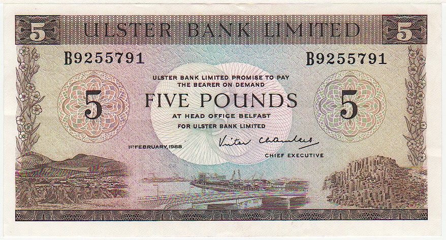 NORTHERN IRELAND Ulster Bank UNC 5 Pounds P-340b Banknote Paper Money 2013 