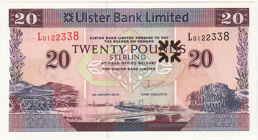 P-340b Banknote Paper Money NORTHERN IRELAND Ulster Bank UNC 5 Pounds 2013 
