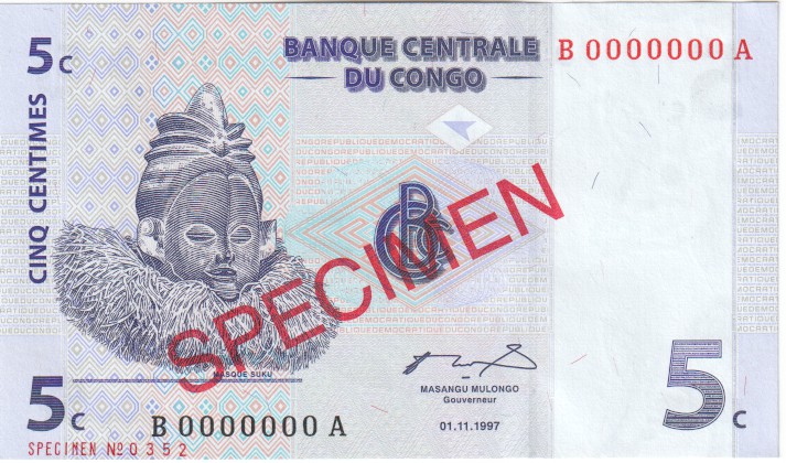 UNC Congo DR P-81 5 Centimes 1997