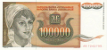 Yugoslavia 100,000 Dinara, 1993